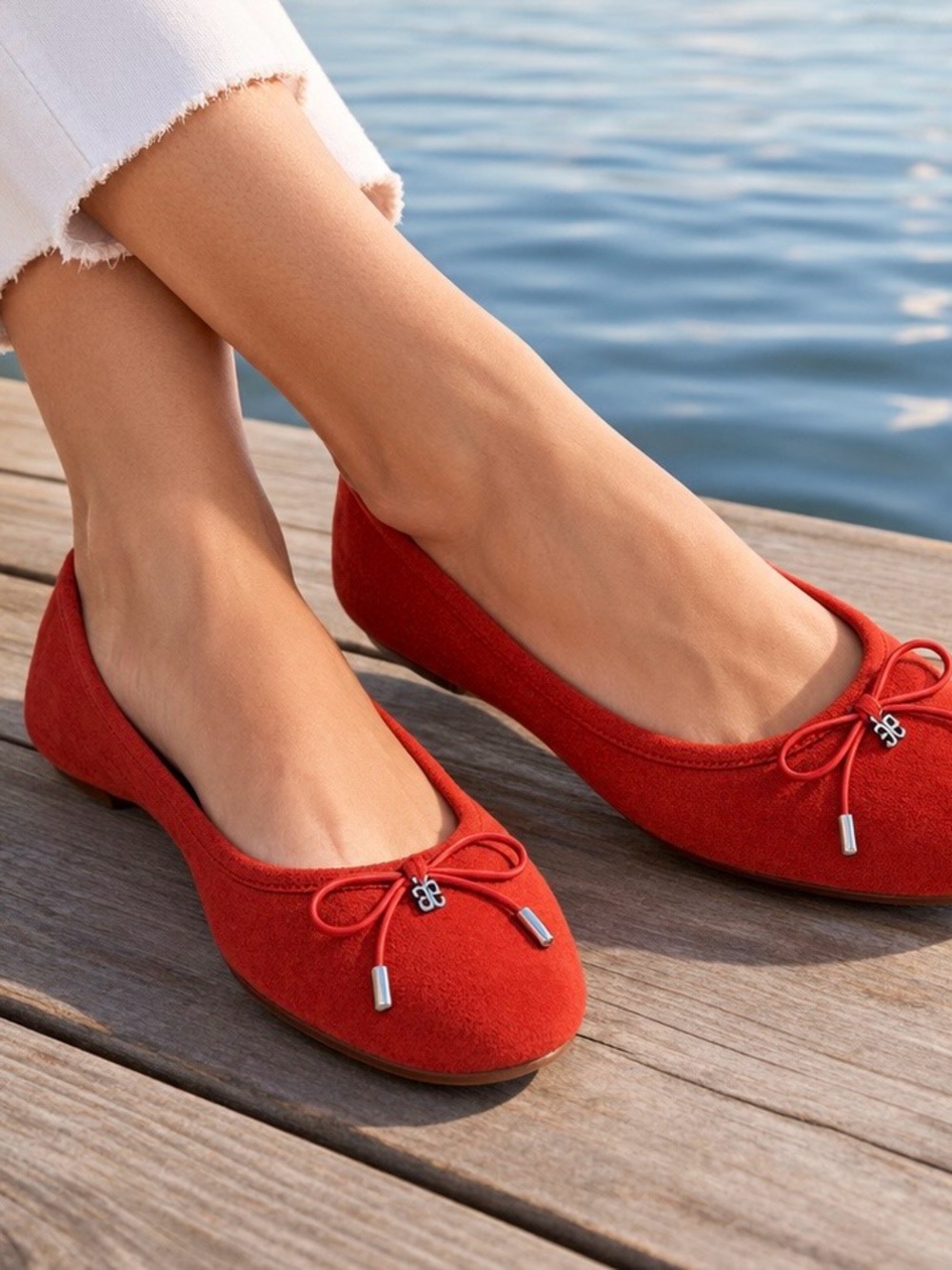 Sam Edelman Felicia Paprika Red Suede Ballet Flats Bow Women’s 7